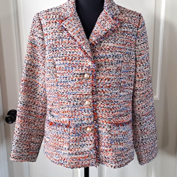 Draper's & Damon's Tweed Pearl Buttons Fun Colorful Chic Dressy Jacket Blazer - Picture 1 of 12